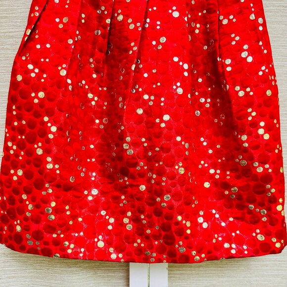 Lauren Moffatt Anthropologie Red and Gold Dot Mini Skirt Pleated Pockets Size 4 - Picture 3 of 6